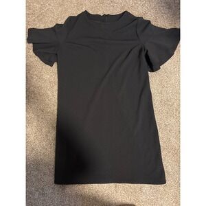 2 Hearts Flutter Sleeve Mini Dress Womens Small Black Excellent Shift Ruffle LBD